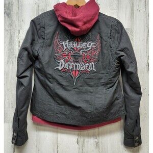 Harley Davidson Jacket & Hoodie Women S Black 2 In 1 Gypsy Road Biker Motorcycle